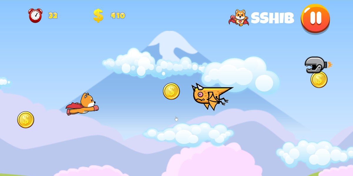 SSHIB High Score Hero - flying caped Super Shiba game art